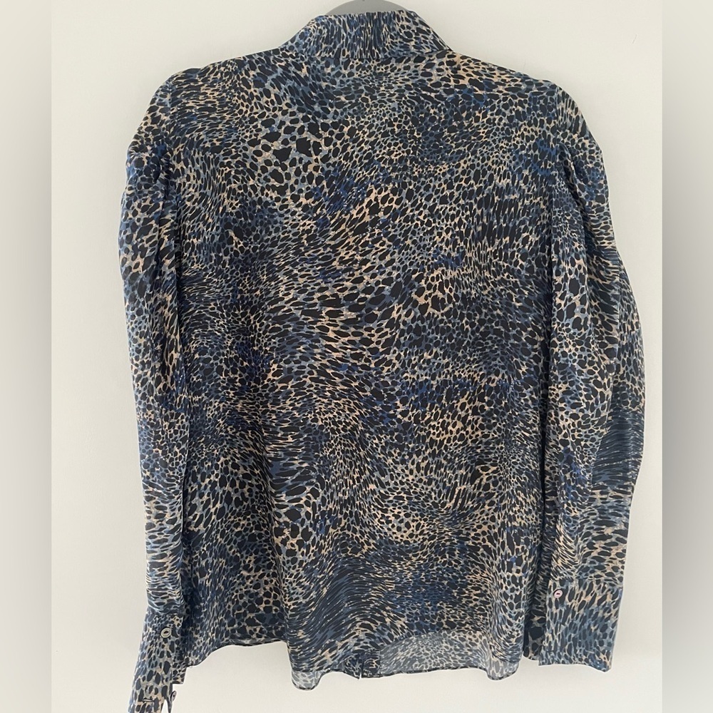 Kobi Halperin Women’s Blouse Size Medium Blue Brown Tan Silk Long Sleeve Silk - Picture 5 of 6